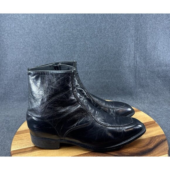 VTG Dingo Size 13D Black Leather Side Zip Ankle Shoes Dress Boots 4450 - Picture 1 of 13